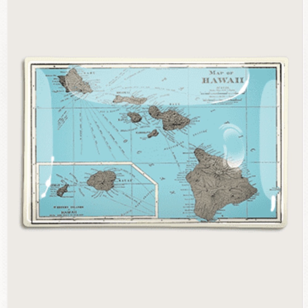Hawaii Islands Map Decoupage Glass Tray